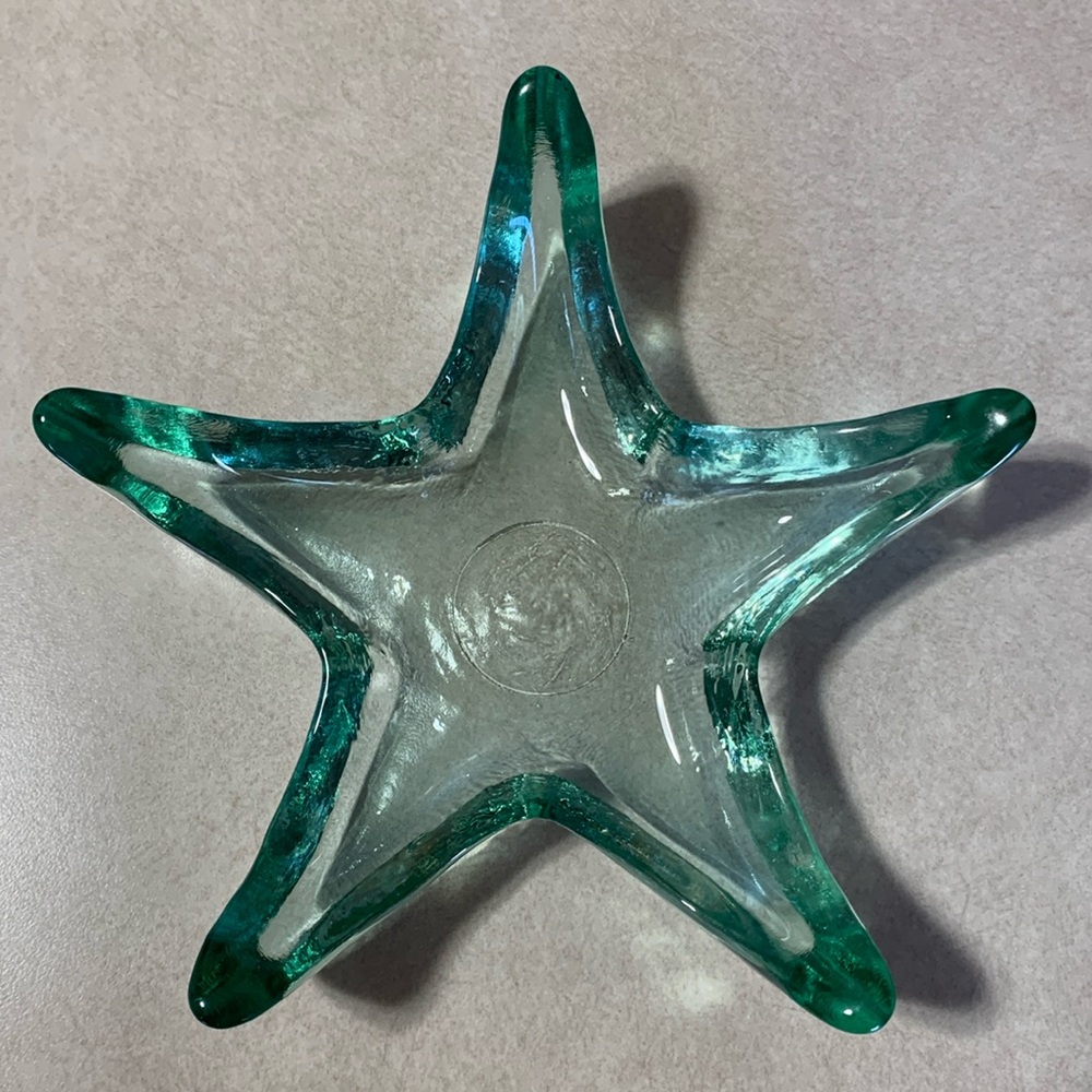 Vintage Green Glass Starfish Dish Sea Nautical
